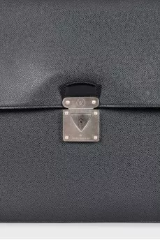Men's black leather briefcase