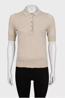 Beige wool polo shirt with tag