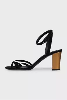 Suede sandals with gold heels