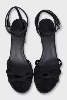 Suede sandals with gold heels