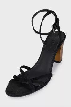 Suede sandals with gold heels