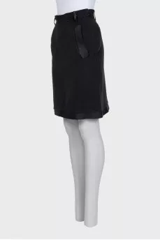Straight cashmere skirt with leather trim