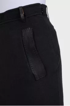 Straight cashmere skirt with leather trim