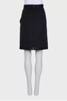 Straight cashmere skirt with leather trim