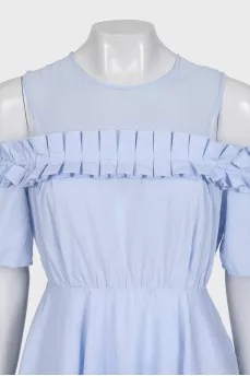Light blue fitted off-shoulder dress