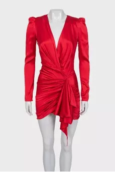 Red silk dress with pleats