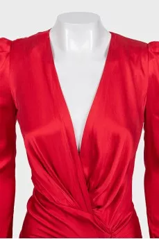 Red silk dress with pleats