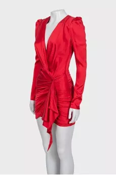 Red silk dress with pleats