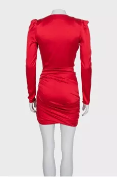 Red silk dress with pleats