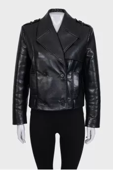 Black button-up leather jacket