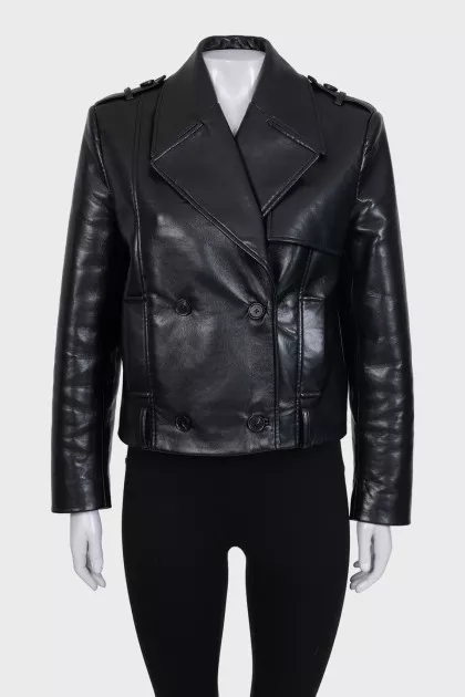 Black button-up leather jacket