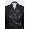 Black button-up leather jacket