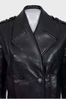 Black button-up leather jacket