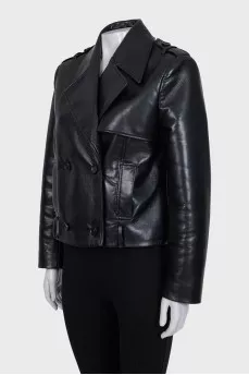Black button-up leather jacket