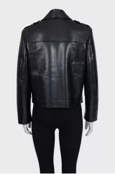 Black button-up leather jacket