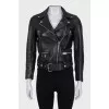 Cropped leather jacket with a diagonal zipper