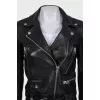 Cropped leather jacket with a diagonal zipper
