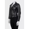 Cropped leather jacket with a diagonal zipper