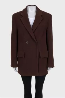 Brown straight-cut wool coat
