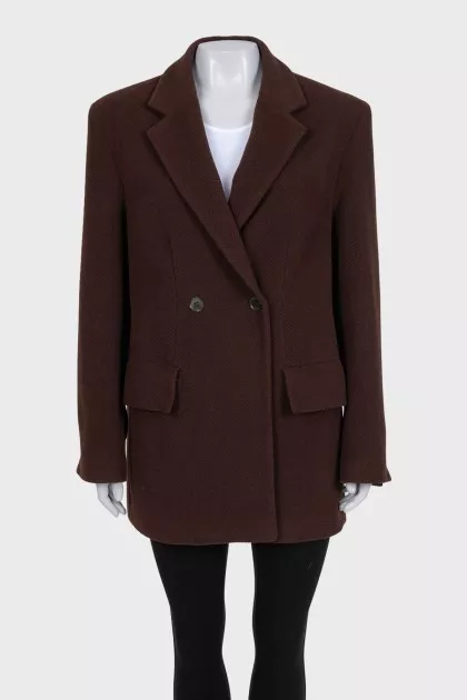 Brown straight-cut wool coat