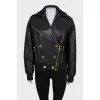 Leather jacket with gold buttons