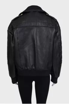 Leather jacket with gold buttons