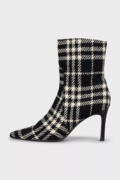 Black and white textile ankle boots