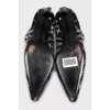 Black and white textile ankle boots