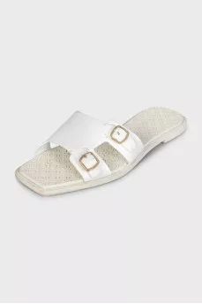 White leather flip-flops