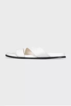 Men's white leather flip-flops