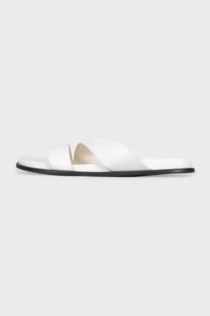 Men's white leather flip-flops