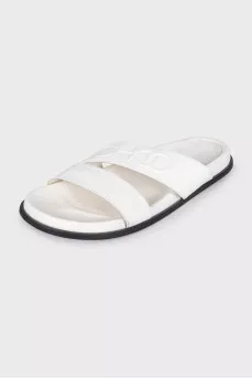 Men's white leather flip-flops