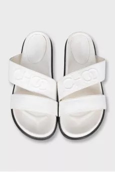Men's white leather flip-flops