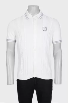 Men's white polo shirt with branded patch