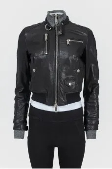 Leather jacket with textile inserts
