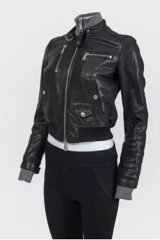 Leather jacket with textile inserts