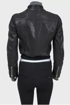 Leather jacket with textile inserts