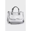 Silver leather bag with logo