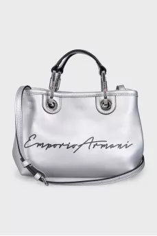Silver leather bag with logo