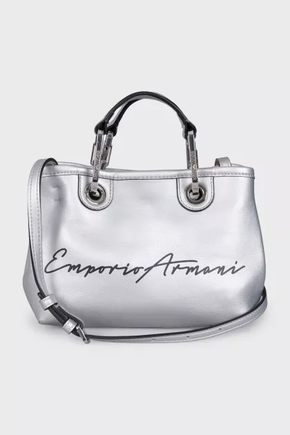 Silver leather bag with logo