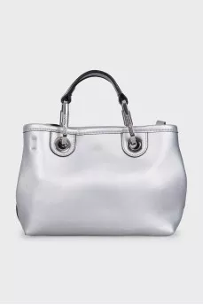 Silver leather bag with logo