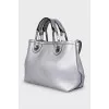 Silver leather bag with logo