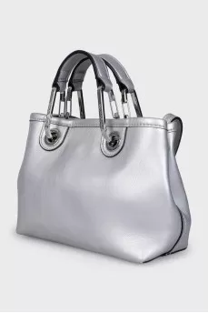 Silver leather bag with logo