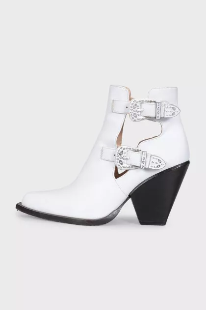 White leather ankle boots