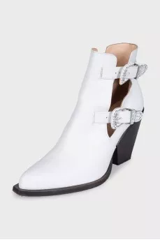 White leather ankle boots