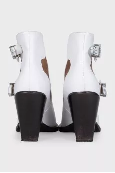 White leather ankle boots