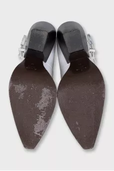 White leather ankle boots