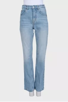 High-waisted straight leg jeans with a distressed effect