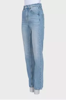 High-waisted straight leg jeans with a distressed effect