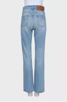 High-waisted straight leg jeans with a distressed effect